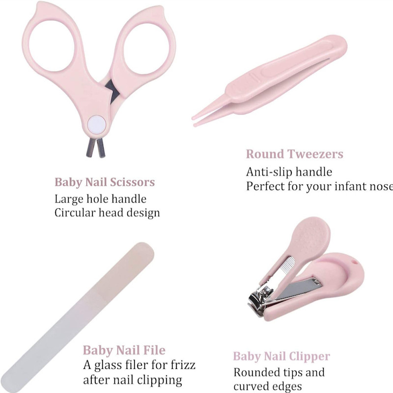 High Quality Baby Manicure Pedicure Kit Nail Clipper Scissor Tweezer Nail File Bear Nasal Aspirator Set for Newborn Infant Toddler PINK